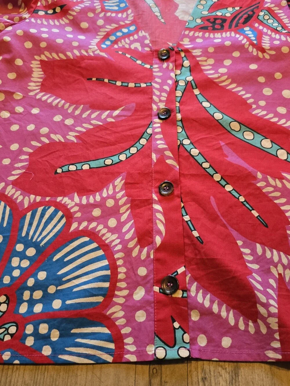 Rhode Nisha Top Red Psychedelic Flower Puff Sleeve Reversible 100% Cotton Size S - Picture 8 of 11